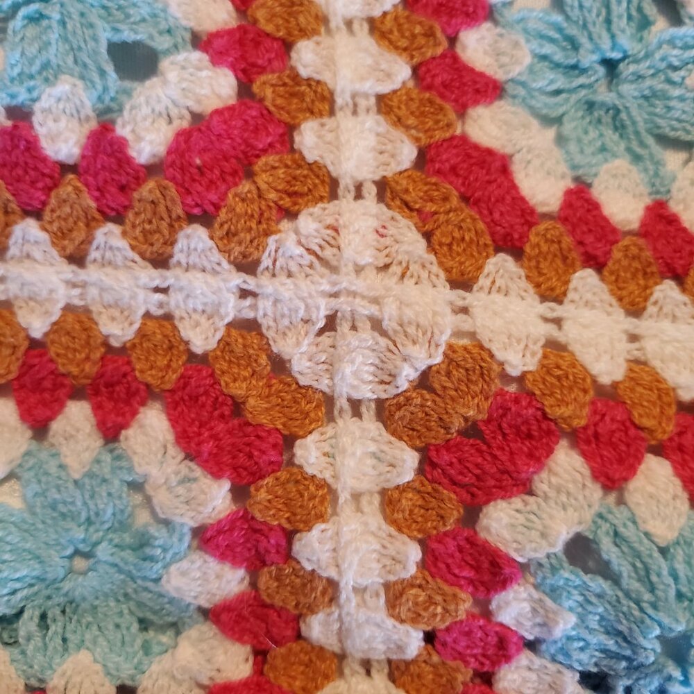 Y2K Crochet Granny Square Dress Large Boho Coastal Retro Knit - Picture 6 of 11